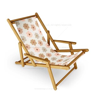 Sling Chair Heart Daisies Cream Beach Chair Daisy Pattern Recliner Patio Chair Folding Lounge Chair Light Seaside Daisy Sling Chair