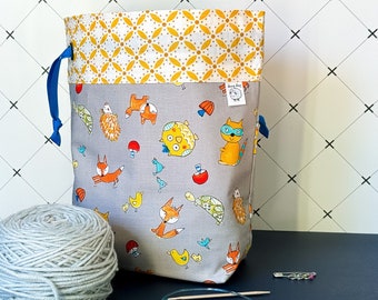 Small Project Bag for Knitting, Crochet, or Embroidery with Woodland Animals