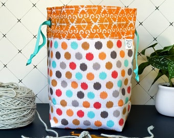 Ikat Dots - One Skein Project Bag for Knitting, Crochet, or Cross Stitch