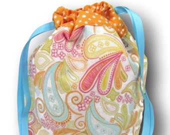 Sherbet Paisley - One Skein Project Bag for Knitting, Crochet, or Embroidery