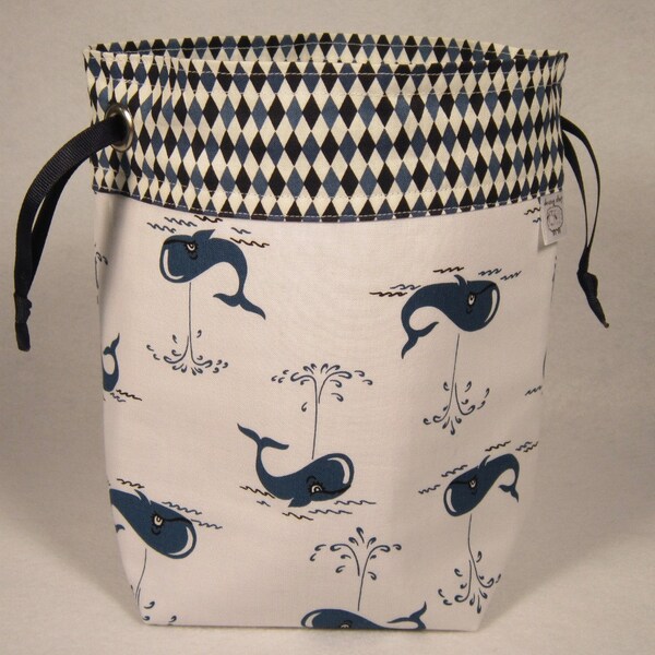 Whales- Small One Skein Knitting Crochet Sewing Project Bag