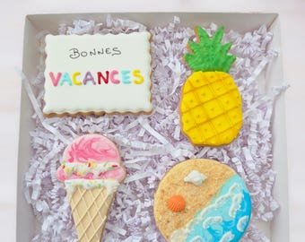 Biscuits fin d'année. Biscuits remerciements. Biscuits vacances. Coffret biscuits "Bonnes vacances "