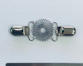 SPIRAL MANDALA #17 Metal Cinch Belt - Ladies Dress Clip for Women - Silver Ready to Ship
