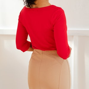 SALE: The Florence Top, soft cowl neck top with sleeves. The perfect go-to top in red image 7