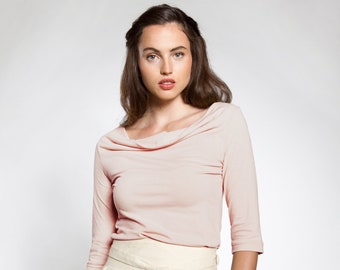 Neutral blouse / Knit Blouse / Stretch Top / Plus Size Fashion / Plus Size Top / Plus Size Clothes / Cowl Neck Top with Sleeves
