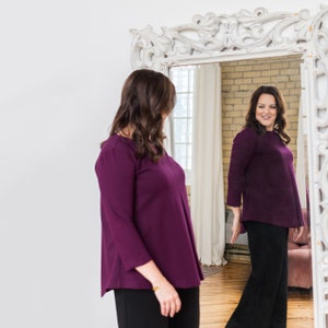 Fit & flare top: buttery soft cotton blend top with three-quarter sleeves and front pleat detail in sizes XS-XXXL choose from 50 colors image 7