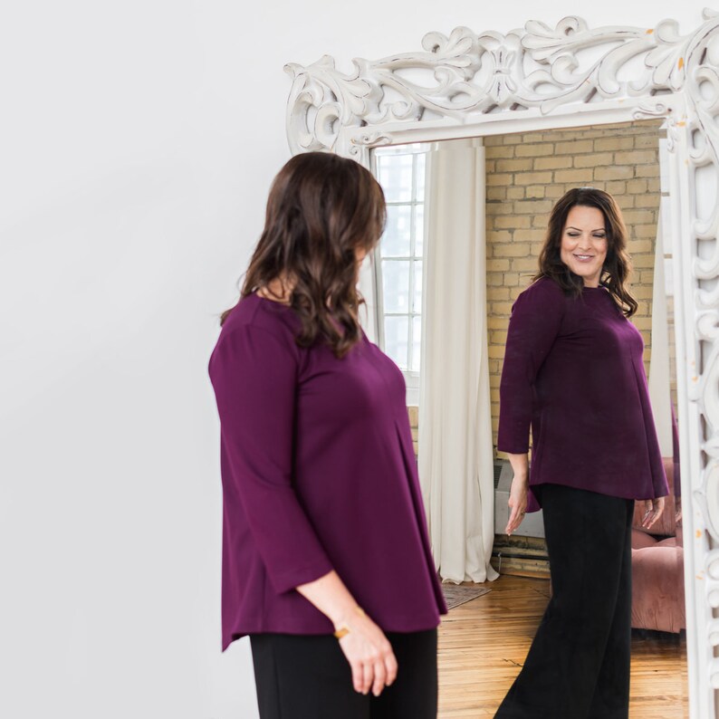 Fit & flare top: buttery soft cotton blend top with three-quarter sleeves and front pleat detail in sizes XS-XXXL choose from 50 colors image 7