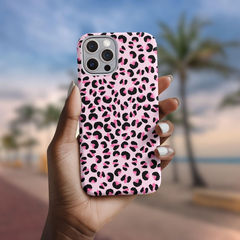 Pink Leopard Aesthetic Phone Case Trendy Y2K Cute Pattern iPhone 16 15 14 13 12 11 Pro Max Samsung S24 Pixel 9 MagSafe Tough Phone Cover
