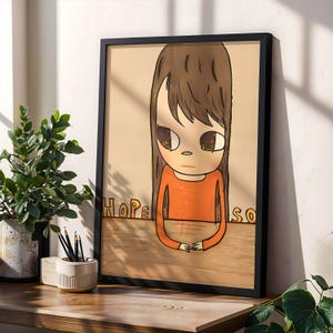 Yoshitomo Nara Inspired Girl Poster Bold Japanese Art Print Anime Character Wall Art Moody Minimal Decor Wall Art Gift Poster