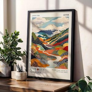 Mount Fuji Art Print Japanese Abstract Landscape Yayoi Kusama Poster Colorful Nature Wall Art Gallery Exhibition Modern Wall Art Poster