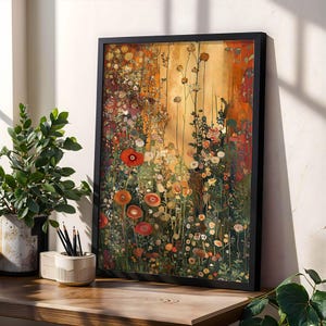 Gustav Klimt Inspired Wildflower Digital Download Botanical Floral Art Gold Background Printable Vintage Meadow Wall Art Decor Digital File