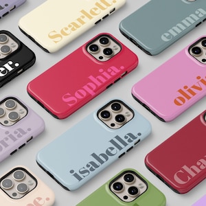 Coque de téléphone personnalisée avec nom personnalisé iPhone 16 15 14 13 Pro Max Samsung S24 S23 Ultra Pixel 9 MagSafe Tough Cover cadeau pour elle