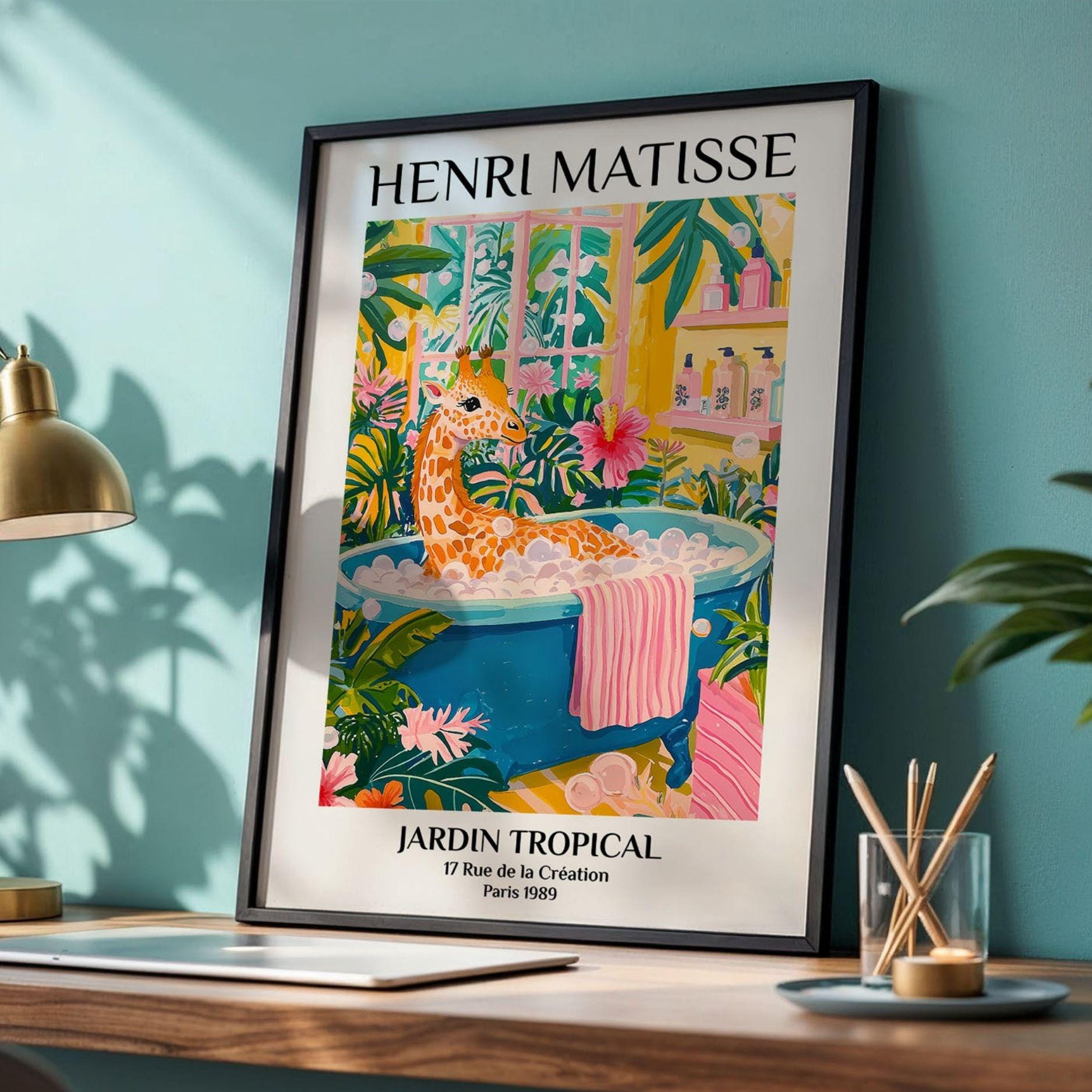 Giraffe Bathroom Art Print Henri Matisse Style Funny Animal Poster ...