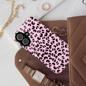 Pink Leopard Aesthetic Phone Case Trendy Y2K Cute Pattern iPhone 16 15 14 13 12 11 Pro Max Samsung S24 Pixel 9 MagSafe Tough Phone Cover