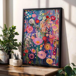 Gustav Klimt Rosa Wildblumen Kunst Druck Poster Botanische Gold Hintergrund Blumen Wand Kunst Vintage Blumenwiese Klimt Galerie Natur Kunstdruck