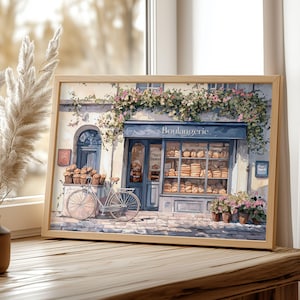 French Bakery Art Print Horizontal Cafe Wall Art Vintage Parisian Kitchen Decor Whimsical Pastry Illustration Cozy Boulangerie Poster Print