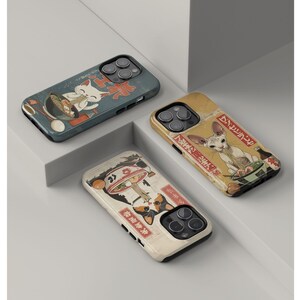 Vintage Ramen Cat Phone Case Japanese Food Art Retro Aesthetic iPhone 16 15 14 Pro Max Samsung S24 Pixel 9 MagSafe Tough Phone Cover
