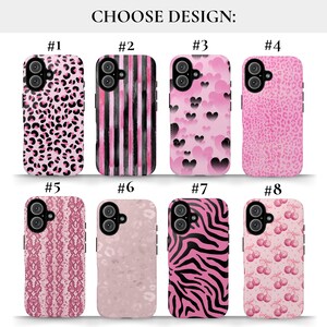 Pink Leopard Aesthetic Phone Case Trendy Y2K Cute Pattern iPhone 16 15 14 13 12 11 Pro Max Samsung S24 Pixel 9 MagSafe Tough Phone Cover