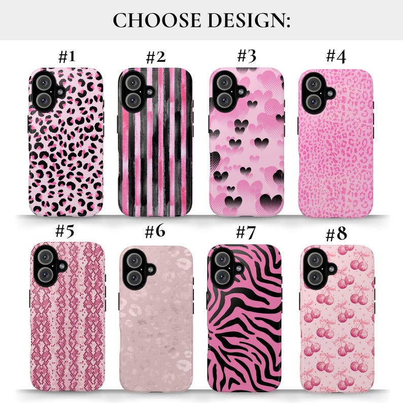 Pink Leopard Aesthetic Phone Case Trendy Y2K Cute Pattern iPhone 16 15 14 13 12 11 Pro Max Samsung S24 Pixel 9 MagSafe Tough Phone Cover