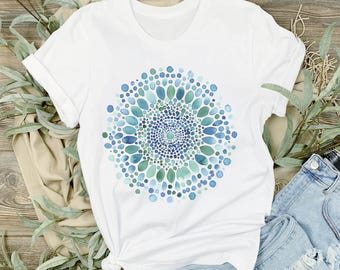 Aquarell Mandala T-Shirt, Boho geometrisches T-Shirt, künstlerisches abstraktes Shirt, Hippie Mandala T-Shirt, spirituelles Yoga Shirt