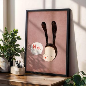 Yoshitomo Nara Inspired Bunny Girl No Poster pink moody aesthetic Japanese pop art wall decor for modern gallery and teen Gift room Decor