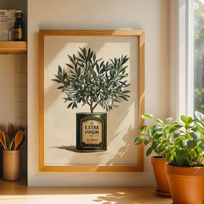 Olive Tree Kitchen Wall Art Extra Virgin Olive Oil Poster Rustic ...