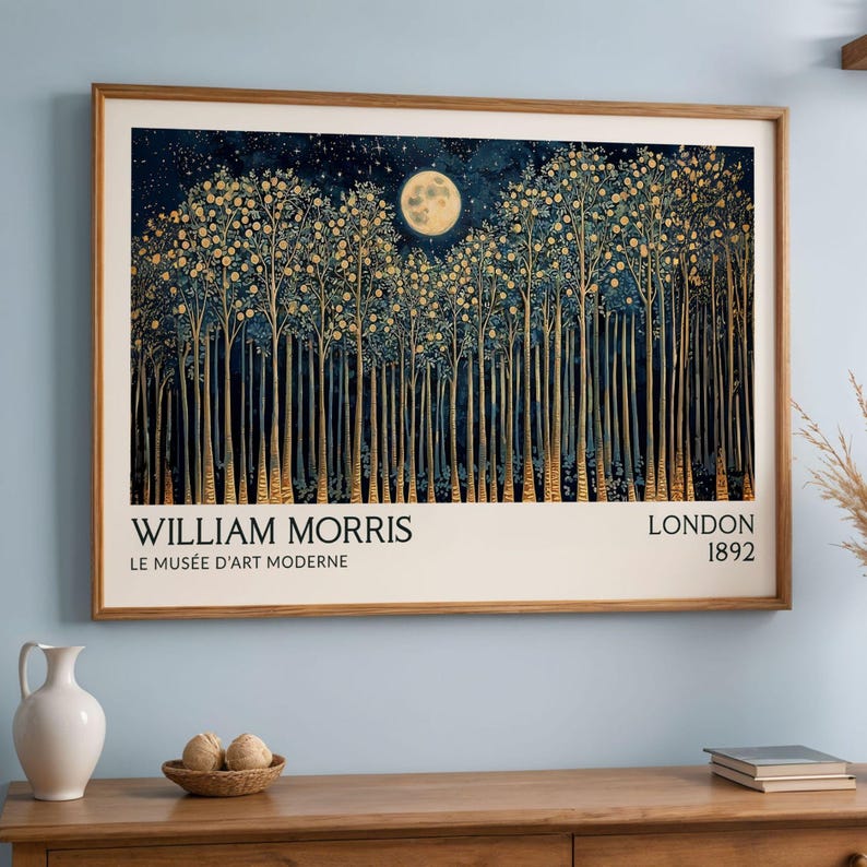 William Morris Night Forest Gold Wall Art Arts and Crafts Print Secret Wood Landscape Print Vintage Gold Nature Living Room Wall Art Poster