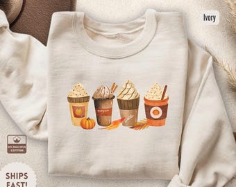 Comfort Colors® Fall Coffee Sweatshirt Woman Pumpkin Spice Latte Sweater Cute Autumn Crewneck Cozy Coffee Lover Shirt Unisex Plus Size