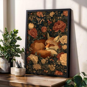 William Morris Fox Print Vintage Floral Animal Wall Art Cozy Woodland Decor Cottagecore Fox Poster for Nature Inspired Wall Art Poster Gift