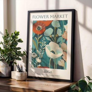 Blumenmarkt Riga Poster Vintage Botanische Wand Kunst Reise Druck Retro Blumen Fine Art Print für Wohnzimmer Schlafzimmer Dekor Wand Kunst Geschenk