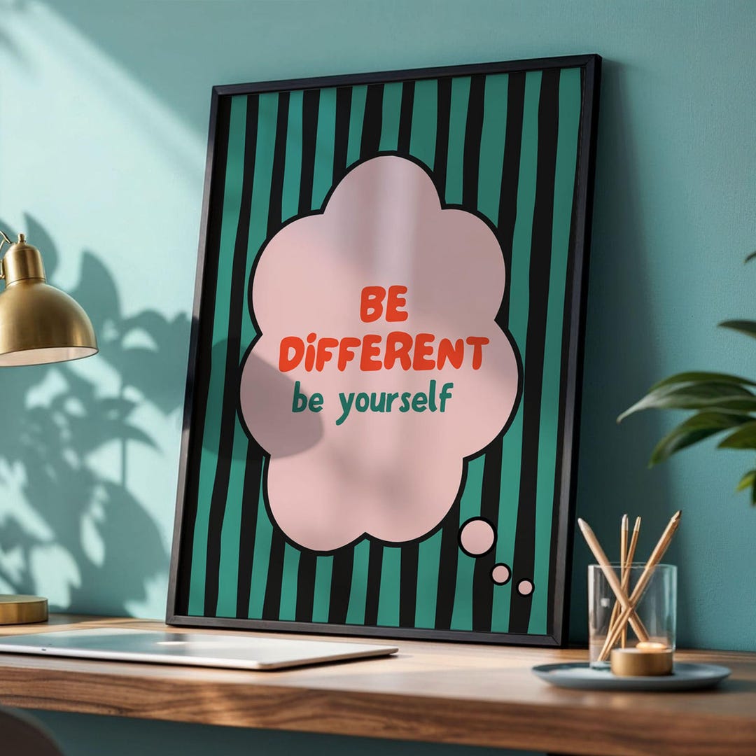 Be Different Be Yourself Poster Bold Motivational Wall Art Retro Quote ...