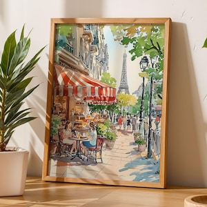 Paris Bakery Street Print Eiffel Tower Spring Poster French Cafe Wall Art Romantic Travel Decor Bedroom Living Room Decor Gallery Wall Art