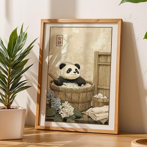 Japanese Panda Bath Art Japanese Bathroom Poster Relaxing Panda Wall Art Japandi Decor Minimalist Bathroom Wall Decor Japanese Wall Art Gift