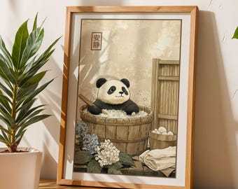Japanse panda badkunst Japanse badkamerposter ontspannende panda muurkunst Japandi decor minimalistische badkamer muur decor Japanse muurkunst cadeau