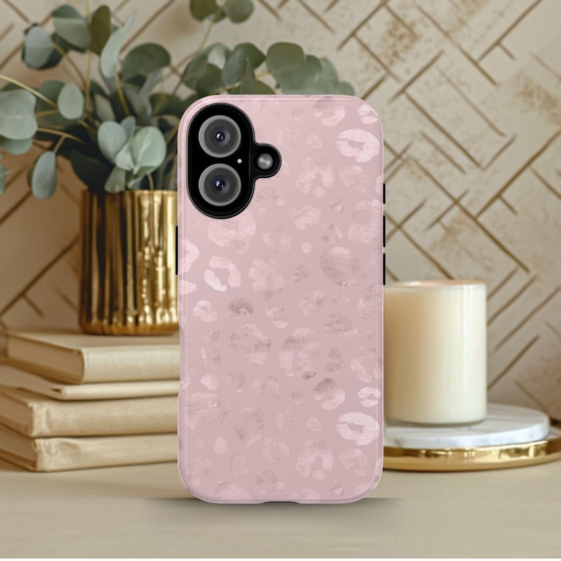 Pink Leopard Aesthetic Phone Case Trendy Y2K Cute Pattern iPhone 16 15 14 13 12 11 Pro Max Samsung S24 Pixel 9 MagSafe Tough Phone Cover