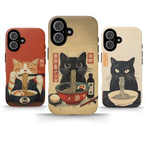 Coque de portable vintage Ramen Cat, cuisine japonaise, art esthétique rétro, iPhone 16 15 14 Pro Max, Samsung S24 Pixel 9 MagSafe, coque robuste