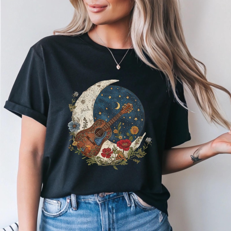 GUITAR NATURE REFLECTION MOON T-SHIRT DARK RED main image 0