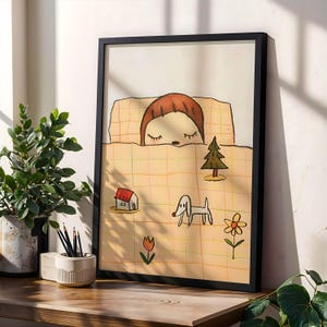 Póster de niño durmiendo inspirado en Yoshitomo Nara, arte de pared de anime de ensueño, impresión minimalista japonesa para dormitorio, decoración moderna y bonita, póster de regalo