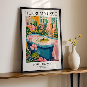 Frog Bathroom Art Print Henri Matisse Style Funny Animal Poster Colorful Tropical Bubble Bath Wall Decor Paris Gallery Wall Art Poster Gift