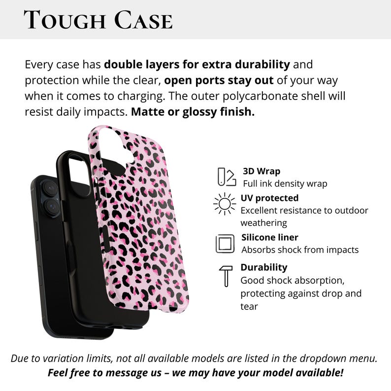 Pink Leopard Aesthetic Phone Case Trendy Y2K Cute Pattern iPhone 16 15 14 13 12 11 Pro Max Samsung S24 Pixel 9 MagSafe Tough Phone Cover