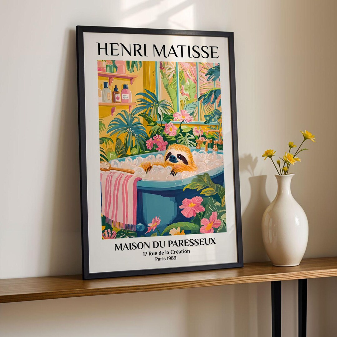 Sloth Bathroom Art Print Henri Matisse Style Funny Animal Poster ...