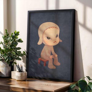 Moody Lamb Girl Poster Yoshitomo Nara Inspired Emotional Japanese Art Print Gen Z Aesthetic Wall Decor for Bedroom or Gallery Wall Art Gift