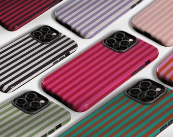 Custom Color Striped Phone Case, Retro Aesthetic, iPhone 16 15 14 13 12 11 Pro Max Case, Pixel 9 8 7 6 Samsung S24 S23 S22 S21