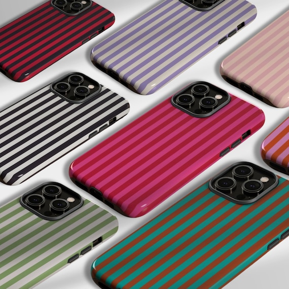 Custom Color Striped Phone Case, Retro Aesthetic, iPhone 16 15 14 13 12 11 Pro Max Case, Pixel 9 8 7 6 Samsung S24 S23 S22 S21