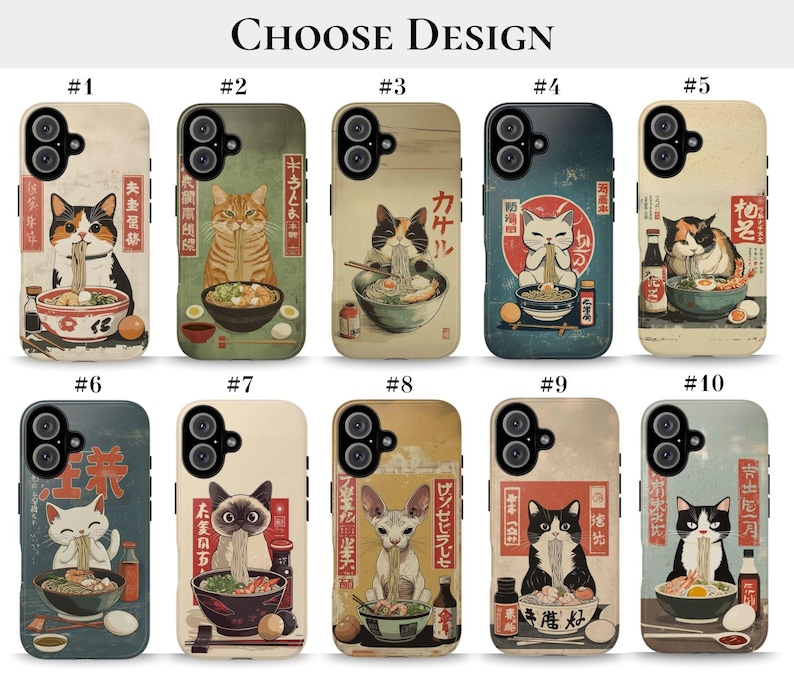 Vintage Ramen Cat Phone Case Japanese Food Art Retro Aesthetic iPhone 16 15 14 Pro Max Samsung S24 Pixel 9 MagSafe Tough Phone Cover