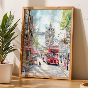 Poster di Londra Arte murale Tower Bridge Arte Decorazione primaverile Poster di autobus rosso a due piani Decorazione murale Arte da viaggio nel Regno Unito Regalo per la casa