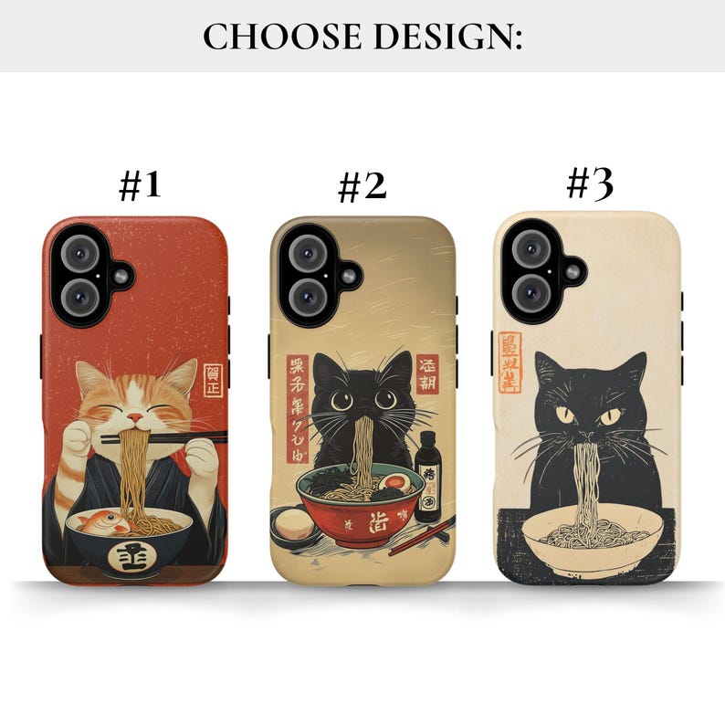 Vintage Ramen Cat Phone Case Japanese Food Art Retro Aesthetic iPhone 16 15 14 Pro Max Samsung S24 Pixel 9 MagSafe Tough Cover