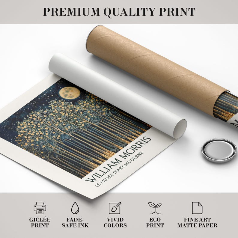 William Morris Night Forest Gold Wall Art Arts and Crafts Print Secret Wood Landscape Print Vintage Gold Nature Living Room Wall Art Poster