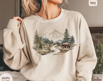 Retro Bear Sweatshirt Comfort Colors Vintage Fall Forest Sweater 90s Wildlife Mountain Crewneck Nature Camping Outfit Vintage Sweater