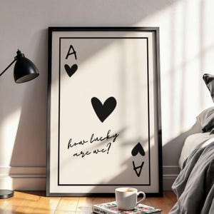 Qué afortunados somos Imprimir Póster de as de corazones Arte de pared romántico para dormitorio Sala de estar Nuevo hogar Regalo Papel Decoración de aniversario